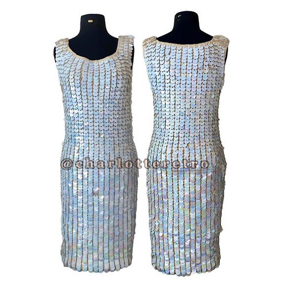 vtg  Sequin Disc Crochet Knit Tank Dress - Picture 1 of 14